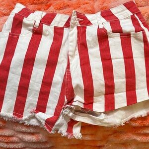 Striped Red and White Women's Jean Shorts